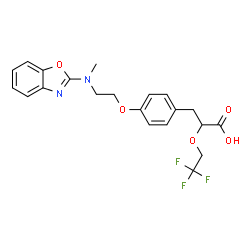 ChemSpider 2D Image | 3-(4-{2-[1,3-Benzoxazol-2-yl(methyl)amino]ethoxy}phenyl)-2-(2,2,2-trifluoroethoxy)propanoic acid | C21H21F3N2O5