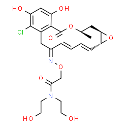 ChemSpider 2D Image | 2-({(Z)-[(1aR,2E,4E,14R,15aR)-8-Chloro-9,11-dihydroxy-14-methyl-12-oxo-1a,7,12,14,15,15a-hexahydro-6H-oxireno[e][2]benzoxacyclotetradecin-6-ylidene]amino}oxy)-N,N-bis(2-hydroxyethyl)acetamide | C24H29ClN2O9
