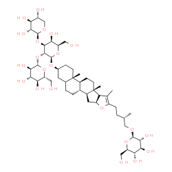 ChemSpider 2D Image | (3beta,17xi,25S)-26-(beta-D-Glucopyranosyloxy)furost-20(22)-en-3-yl beta-D-glucopyranosyl-(1->2)-[beta-D-xylopyranosyl-(1->3)]-beta-D-galactopyranoside | C50H82O22