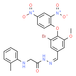 ChemSpider 2D Image | N'-{(Z)-[3-Bromo-4-(2,4-dinitrophenoxy)-5-methoxyphenyl]methylene}-2-[(2-methylphenyl)amino]acetohydrazide (non-preferred name) | C23H20BrN5O7
