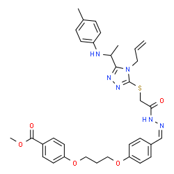 ChemSpider 2D Image | Methyl 4-(3-{4-[(Z)-({[(4-allyl-5-{1-[(4-methylphenyl)amino]ethyl}-4H-1,2,4-triazol-3-yl)sulfanyl]acetyl}hydrazono)methyl]phenoxy}propoxy)benzoate | C34H38N6O5S