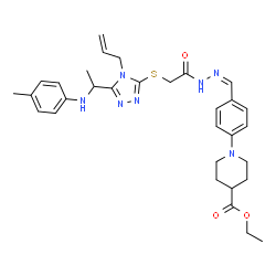 ChemSpider 2D Image | Ethyl 1-{4-[(Z)-({[(4-allyl-5-{1-[(4-methylphenyl)amino]ethyl}-4H-1,2,4-triazol-3-yl)sulfanyl]acetyl}hydrazono)methyl]phenyl}-4-piperidinecarboxylate | C31H39N7O3S