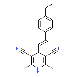 ChemSpider 2D Image | 4-[(Z)-2-Chloro-2-(4-ethylphenyl)vinyl]-2,6-dimethyl-1,4-dihydro-3,5-pyridinedicarbonitrile | C19H18ClN3