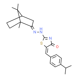 ChemSpider 2D Image | (5E)-5-(4-Isopropylbenzylidene)-2-[(2E)-2-(1,7,7-trimethylbicyclo[2.2.1]hept-2-ylidene)hydrazino]-1,3-thiazol-4(5H)-one | C23H29N3OS