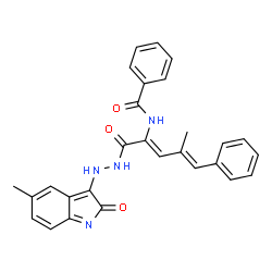 ChemSpider 2D Image | N-{(2Z,4E)-4-Methyl-1-[2-(5-methyl-2-oxo-2H-indol-3-yl)hydrazino]-1-oxo-5-phenyl-2,4-pentadien-2-yl}benzamide | C28H24N4O3