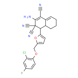 ChemSpider 2D Image | 2-Amino-4-{5-[(2-chloro-4-fluorophenoxy)methyl]-2-furyl}-4a,5,6,7-tetrahydro-1,3,3(4H)-naphthalenetricarbonitrile | C24H18ClFN4O2