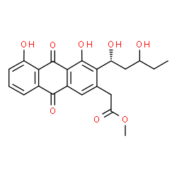 ChemSpider 2D Image | Methyl {3-[(1R)-1,3-dihydroxypentyl]-4,5-dihydroxy-9,10-dioxo-9,10-dihydro-2-anthracenyl}acetate | C22H22O8