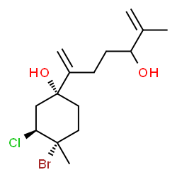 ChemSpider 2D Image | (1R,3S,4S)-4-Bromo-3-chloro-1-(5-hydroxy-6-methyl-1,6-heptadien-2-yl)-4-methylcyclohexanol | C15H24BrClO2