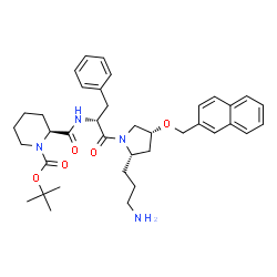 ChemSpider 2D Image | 2-Methyl-2-propanyl (2S)-2-({(2R)-1-[(2S,4R)-2-(3-aminopropyl)-4-(2-naphthylmethoxy)-1-pyrrolidinyl]-1-oxo-3-phenyl-2-propanyl}carbamoyl)-1-piperidinecarboxylate | C38H50N4O5