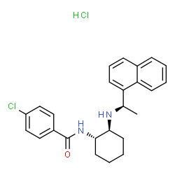 ChemSpider 2D Image | 4-Chloro-N-[(1S,2S)-2-{[(1R)-1-(1-naphthyl)ethyl]amino}cyclohexyl]benzamide hydrochloride (1:1) | C25H28Cl2N2O