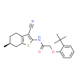 ChemSpider 2D Image | N-[(6S)-3-Cyano-6-methyl-4,5,6,7-tetrahydro-1-benzothiophen-2-yl]-2-[2-(2-methyl-2-propanyl)phenoxy]acetamide | C22H26N2O2S