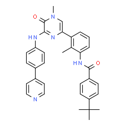 ChemSpider 2D Image | N-[2-Methyl-3-(4-methyl-5-oxo-6-{[4-(4-pyridinyl)phenyl]amino}-4,5-dihydro-2-pyrazinyl)phenyl]-4-(2-methyl-2-propanyl)benzamide | C34H33N5O2
