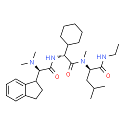 ChemSpider 2D Image | N~2~-[(2R)-2-Cyclohexyl-2-{[(2R)-2-(2,3-dihydro-1H-inden-1-yl)-2-(dimethylamino)acetyl]amino}acetyl]-N-ethyl-N~2~-methyl-D-leucinamide | C30H48N4O3