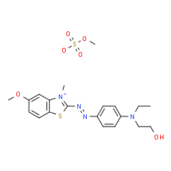 ChemSpider 2D Image | 2-({4-[ethyl(2-hydroxyethyl)amino]phenyl}diazenyl)-5-methoxy-3-methyl-1,3-benzothiazol-3-ium methyl sulfate | C20H26N4O6S2