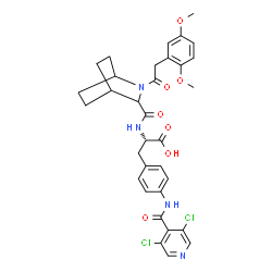 ChemSpider 2D Image | 4-[(3,5-Dichloroisonicotinoyl)amino]-N-({2-[(2,5-dimethoxyphenyl)acetyl]-2-azabicyclo[2.2.2]oct-3-yl}carbonyl)-L-phenylalanine | C33H34Cl2N4O7