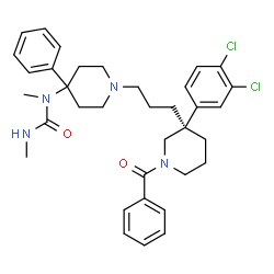 ChemSpider 2D Image | 1-(1-{3-[(3R)-1-Benzoyl-3-(3,4-dichlorophenyl)-3-piperidinyl]propyl}-4-phenyl-4-piperidinyl)-1,3-dimethylurea | C35H42Cl2N4O2