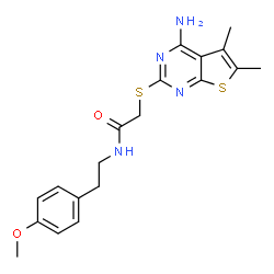 ChemSpider 2D Image | acetamide, 2-[(4-amino-5,6-dimethylthieno[2,3-d]pyrimidin-2-yl)thio]-N-[2-(4-methoxyphenyl)ethyl]- | C19H22N4O2S2