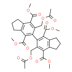 ChemSpider 2D Image | Tetramethyl 6,6'-bis(acetoxymethyl)-2,2',3,3'-tetrahydro-1H,1'H-5,5'-biindene-4,4',7,7'-tetracarboxylate | C32H34O12