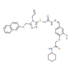 ChemSpider 2D Image | 2-{4-[(Z)-{[({4-Allyl-5-[(2-naphthyloxy)methyl]-4H-1,2,4-triazol-3-yl}sulfanyl)acetyl]hydrazono}methyl]-2-methoxyphenoxy}-N-cyclohexylacetamide | C34H38N6O5S