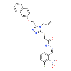 ChemSpider 2D Image | 2-({4-Allyl-5-[(2-naphthyloxy)methyl]-4H-1,2,4-triazol-3-yl}sulfanyl)-N'-[(Z)-(3-fluoro-2-nitrophenyl)methylene]acetohydrazide | C25H21FN6O4S