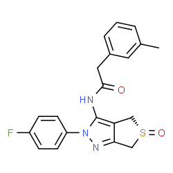ChemSpider 2D Image | N-[(5S)-2-(4-Fluorophenyl)-5-oxido-2,6-dihydro-4H-thieno[3,4-c]pyrazol-3-yl]-2-(3-methylphenyl)acetamide | C20H18FN3O2S