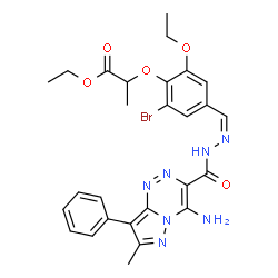 ChemSpider 2D Image | Ethyl 2-{4-[(Z)-{[(4-amino-7-methyl-8-phenylpyrazolo[5,1-c][1,2,4]triazin-3-yl)carbonyl]hydrazono}methyl]-2-bromo-6-ethoxyphenoxy}propanoate | C27H28BrN7O5