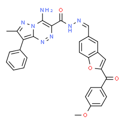 ChemSpider 2D Image | 4-Amino-N'-{(Z)-[2-(4-methoxybenzoyl)-1-benzofuran-5-yl]methylene}-7-methyl-8-phenylpyrazolo[5,1-c][1,2,4]triazine-3-carbohydrazide | C30H23N7O4