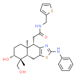 ChemSpider 2D Image | 2-[(4S,4aR,7R,8R,8aS)-2-Anilino-7-hydroxy-8-(hydroxymethyl)-4a,8-dimethyl-4,4a,5,6,7,8,8a,9-octahydronaphtho[2,3-d][1,3]thiazol-4-yl]-N-(2-thienylmethyl)acetamide | C27H33N3O3S2