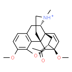 ChemSpider 2D Image | 1-[(5alpha,6beta,9alpha,14beta,18R)-3,6-Dimethoxy-17-methyl-7,8-didehydro-18,19-dihydro-4,5-epoxy-6,14-ethenomorphinan-17-ium-18-yl]ethanone | C23H28NO4