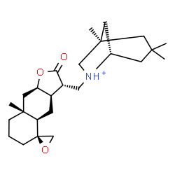 ChemSpider 2D Image | (1R,5S)-1,3,3-Trimethyl-6-{[(3S,3aR,4aR,5S,8aR,9aR)-8a-methyl-2-oxodecahydro-2H-spiro[naphtho[2,3-b]furan-5,2'-oxiran]-3-yl]methyl}-6-azoniabicyclo[3.2.1]octane | C25H40NO3