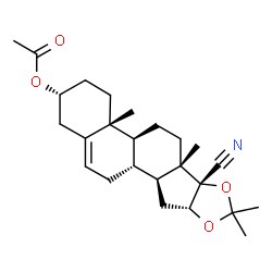 ChemSpider 2D Image | (2R,4aR,4bS,6aS,6bR,9aR,10aS,10bR)-6b-Cyano-4a,6a,8,8-tetramethyl-2,3,4,4a,4b,5,6,6a,6b,9a,10,10a,10b,11-tetradecahydro-1H-naphtho[2',1':4,5]indeno[1,2-d][1,3]dioxol-2-yl acetate | C25H35NO4