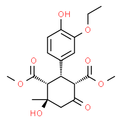 ChemSpider 2D Image | Dimethyl (1S,2S,3R,4R)-2-(3-ethoxy-4-hydroxyphenyl)-4-hydroxy-4-methyl-6-oxo-1,3-cyclohexanedicarboxylate | C19H24O8