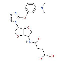 ChemSpider 2D Image | 1,4:3,6-Dianhydro-2-[(3-carboxypropanoyl)amino]-2,5-dideoxy-5-{5-[3-(dimethylamino)phenoxy]-1H-tetrazol-1-yl}-L-iditol | C19H24N6O6