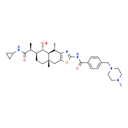 ChemSpider 2D Image | N-{(4S,4aS,5S,6S,8aS)-6-[(2S)-1-(Cyclopropylamino)-1-oxo-2-propanyl]-5-hydroxy-4,8a-dimethyl-4,4a,5,6,7,8,8a,9-octahydronaphtho[2,3-d][1,3]thiazol-2-yl}-4-[(4-methyl-1-piperazinyl)methyl]benzamide | C32H45N5O3S
