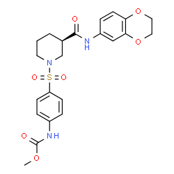 ChemSpider 2D Image | Methyl (4-{[(3R)-3-(2,3-dihydro-1,4-benzodioxin-6-ylcarbamoyl)-1-piperidinyl]sulfonyl}phenyl)carbamate | C22H25N3O7S
