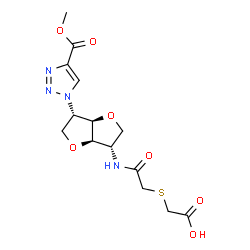 ChemSpider 2D Image | 1,4:3,6-Dianhydro-2-({[(carboxymethyl)sulfanyl]acetyl}amino)-2,5-dideoxy-5-[4-(methoxycarbonyl)-1H-1,2,3-triazol-1-yl]-L-iditol | C14H18N4O7S