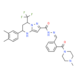 ChemSpider 2D Image | 5-(3,4-Dimethylphenyl)-N'-[(Z)-{2-[(4-methyl-1-piperazinyl)carbonyl]phenyl}methylene]-7-(trifluoromethyl)-4,5,6,7-tetrahydropyrazolo[1,5-a]pyrimidine-2-carbohydrazide | C29H32F3N7O2