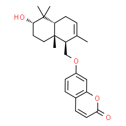ChemSpider 2D Image | 7-{[(1R,4aR,6S,8aR)-6-Hydroxy-2,5,5,8a-tetramethyl-1,4,4a,5,6,7,8,8a-octahydro-1-naphthalenyl]methoxy}-2H-chromen-2-one | C24H30O4