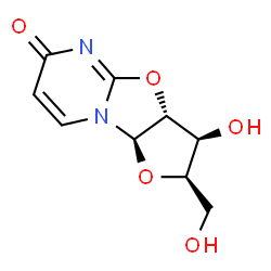 ChemSpider 2D Image | (2R,3S,3aR,9aR)-3-Hydroxy-2-(hydroxymethyl)-2,3,3a,9a-tetrahydro-6H-furo[2',3':4,5][1,3]oxazolo[3,2-a]pyrimidin-6-one | C9H10N2O5