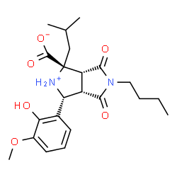 ChemSpider 2D Image | (1R,3R,3aS,6aR)-5-Butyl-3-(2-hydroxy-3-methoxyphenyl)-1-isobutyl-4,6-dioxooctahydropyrrolo[3,4-c]pyrrol-2-ium-1-carboxylate | C22H30N2O6
