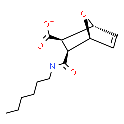 ChemSpider 2D Image | (1R,2R,3S,4S)-3-(Hexylcarbamoyl)-7-oxabicyclo[2.2.1]hept-5-ene-2-carboxylate | C14H20NO4