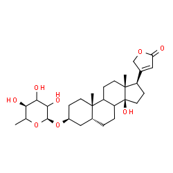 ChemSpider 2D Image | (3beta,5beta,8xi,9xi)-3-[(6-Deoxy-alpha-D-glycero-hexopyranosyl)oxy]-14-hydroxycard-20(22)-enolide | C29H44O8