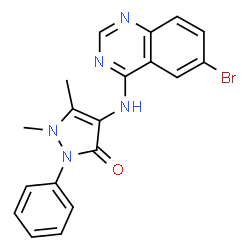 ChemSpider 2D Image | 4-[(6-bromoquinazolin-4-yl)amino]-1,5-dimethyl-2-phenyl-pyrazol-3-one | C19H16BrN5O