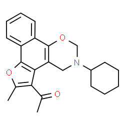 ChemSpider 2D Image | 1-(3-Cyclohexyl-6-methyl-3,4-dihydro-2H-furo[3',2':3,4]naphtho[2,1-e][1,3]oxazin-5-yl)ethanone | C23H25NO3