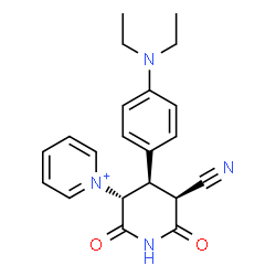 ChemSpider 2D Image | 1-{(3R,4R,5S)-5-Cyano-4-[4-(diethylamino)phenyl]-2,6-dioxo-3-piperidinyl}pyridinium | C21H23N4O2