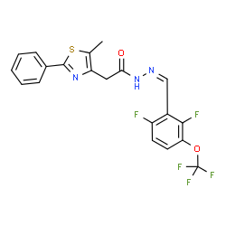 ChemSpider 2D Image | N'-{(Z)-[2,6-Difluoro-3-(trifluoromethoxy)phenyl]methylene}-2-(5-methyl-2-phenyl-1,3-thiazol-4-yl)acetohydrazide | C20H14F5N3O2S