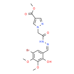 ChemSpider 2D Image | Methyl 1-{2-[(2Z)-2-(5-bromo-2-hydroxy-3,4-dimethoxybenzylidene)hydrazino]-2-oxoethyl}-1H-pyrazole-4-carboxylate | C16H17BrN4O6