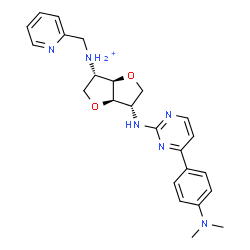 ChemSpider 2D Image | 1,4:3,6-Dianhydro-2,5-dideoxy-2-({4-[4-(dimethylamino)phenyl]-2-pyrimidinyl}amino)-5-[(2-pyridinylmethyl)ammonio]-L-iditol | C24H29N6O2