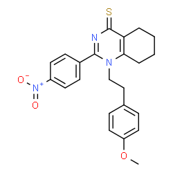 ChemSpider 2D Image | 1-[2-(4-Methoxyphenyl)ethyl]-2-(4-nitrophenyl)-5,6,7,8-tetrahydroquinazoline-4(1H)-thione | C23H23N3O3S