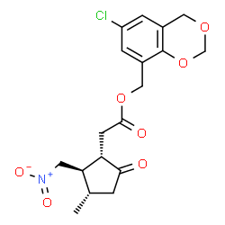 ChemSpider 2D Image | (6-Chloro-4H-1,3-benzodioxin-8-yl)methyl [(1S,2R,3S)-3-methyl-2-(nitromethyl)-5-oxocyclopentyl]acetate | C18H20ClNO7